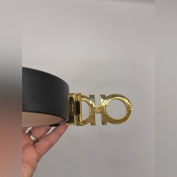 Salvatore Ferragamo Black and Tan Belts with Iconic Gold Buckles - Picture 2 of 6